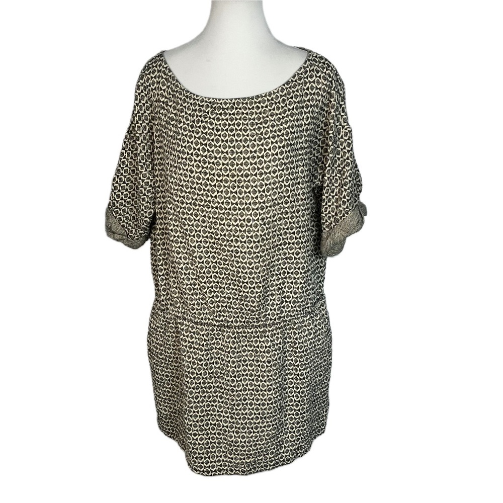 ZARA Women’s Textured Short Rolled Sleeve Mini Dress Boat Neck Size L Chic